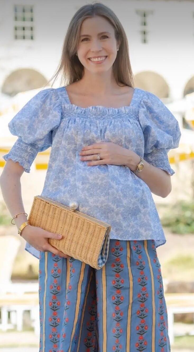 Dondolo Smocked Bunny Toile Blouse — XXS Blue Puff Sleeve Cottagecore Preppy
